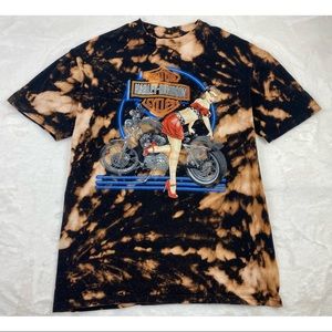 Harley Davidson Mens Tshirt Large Black Custom Bleached Pin Up Girl New Bern NC